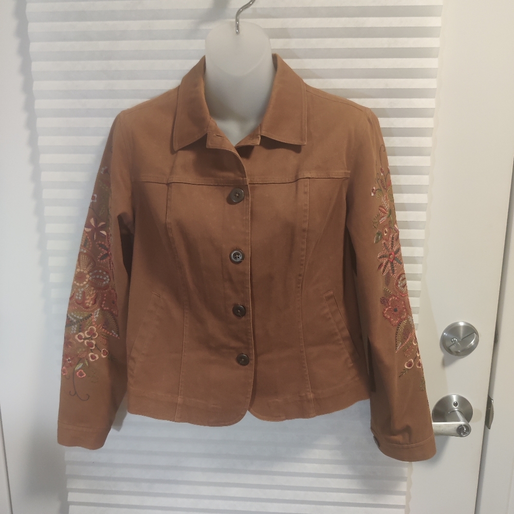 Faux Suede Embroidered Button up Shirt